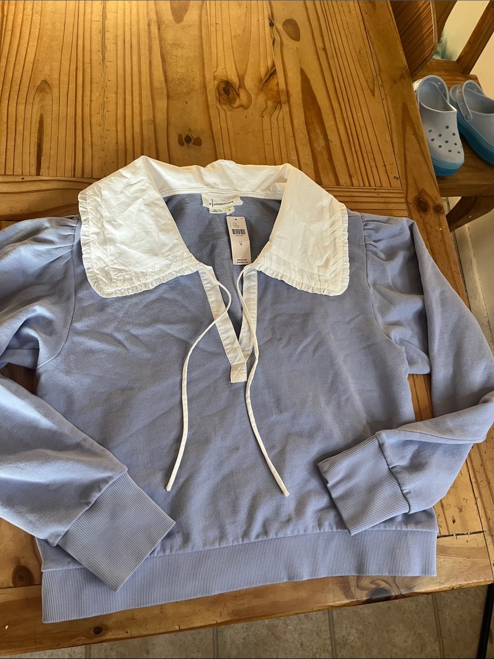 Anthropologie Poplin-Collar V-Neck Sweatshirt - Picture 4 of 9